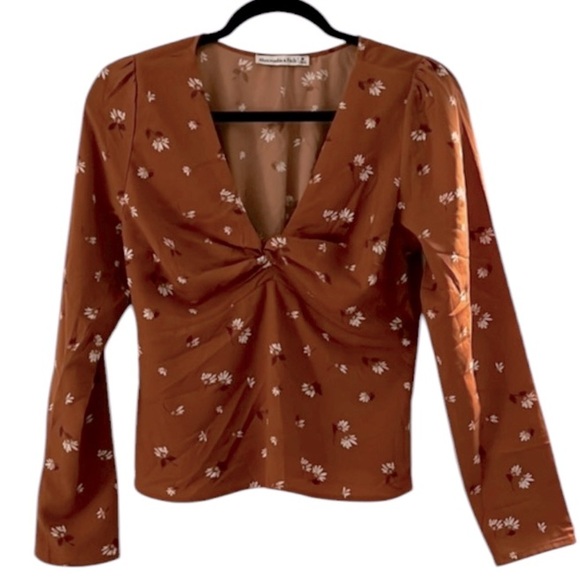 ABERCROMBIE & FITCH- Elegant Rust Floral 🌻 Women's Top - Picture 5 of 9